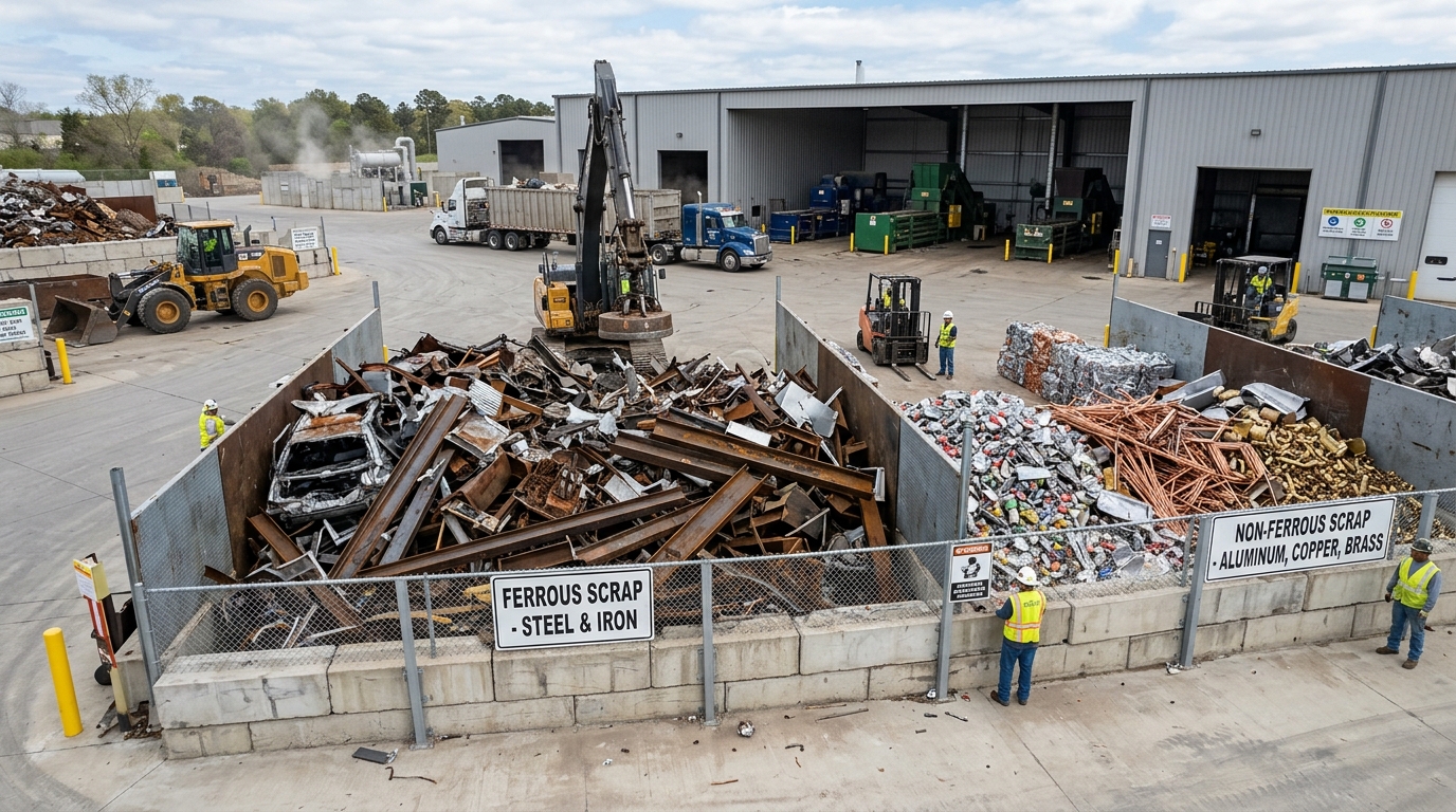 Organised metal scrap including ferrous and non-ferrous materials for recycling