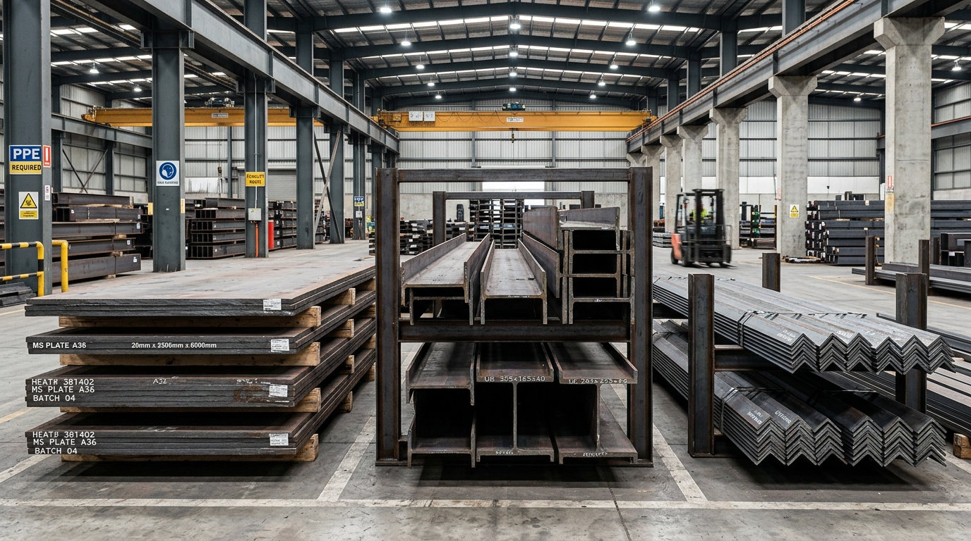 Steel products stored in warehouse
